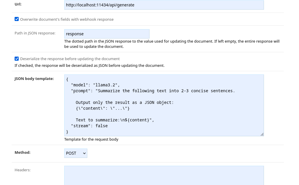 Screenshot showing webhook configuration