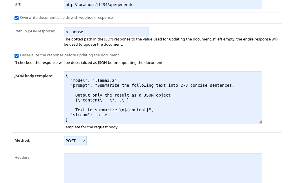 Screenshot showing webhook configuration